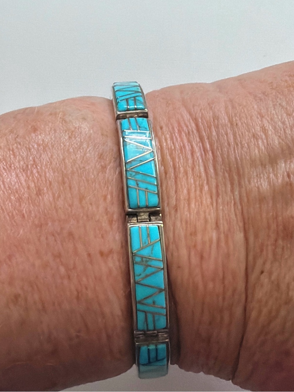 Vintage Southwestern Turquoise Inlay Link Bracelet